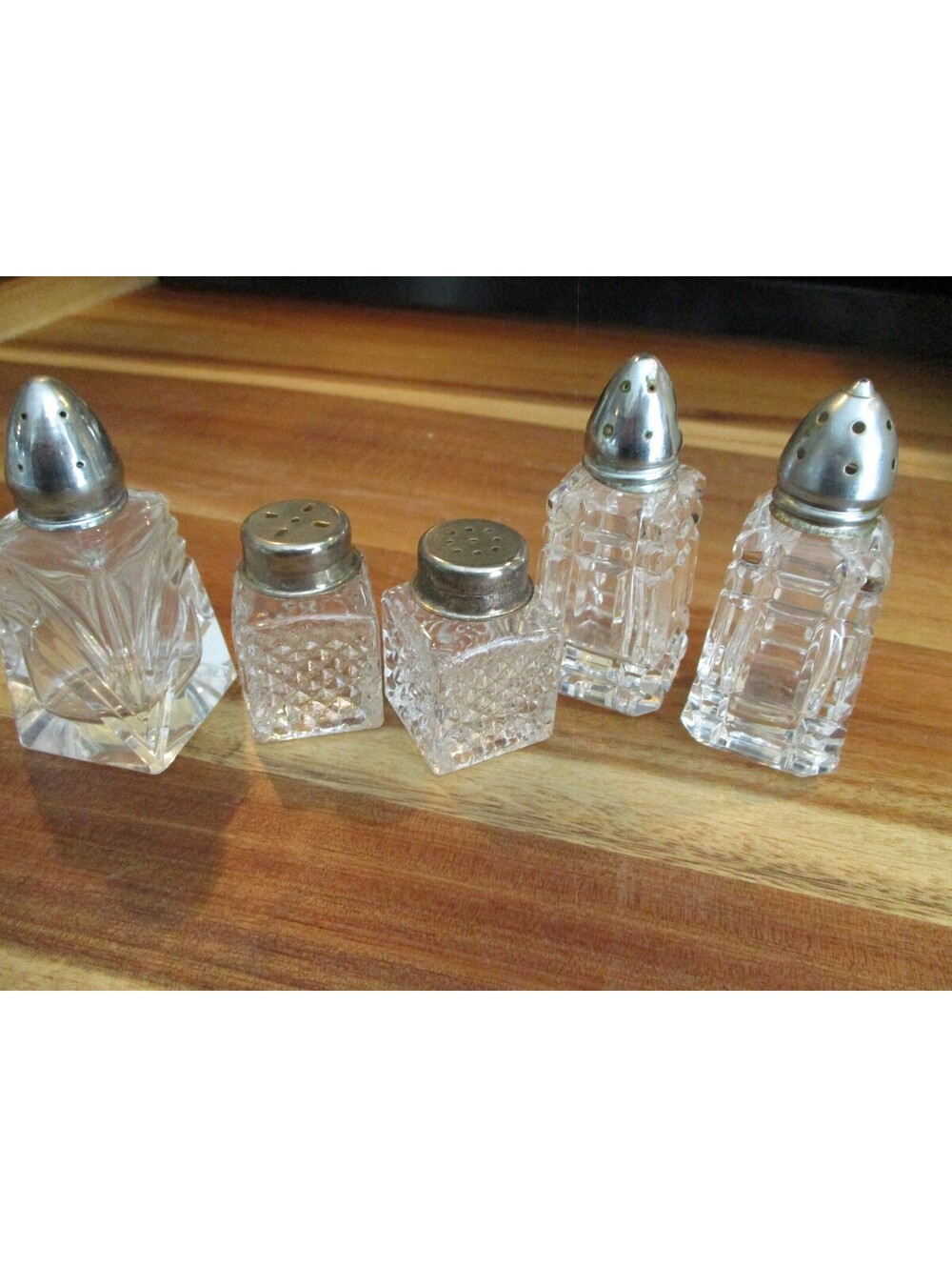 Vintage 1950s Crystal Salt and Pepper Shakers Set of 4 Plus 1 Spare Mini Lot